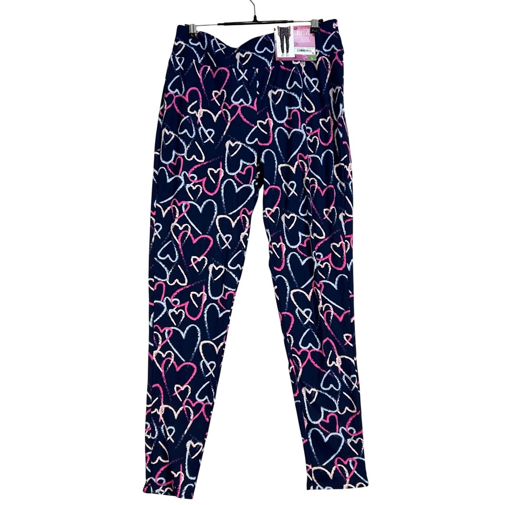 NWT‎ Feeling Festive Womens Heart Print Leggings Valentines Day Navy Size Large